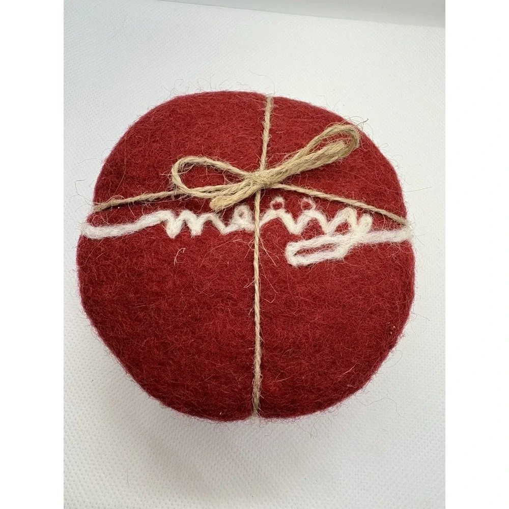 Handmade Red‎ Felt Coasters Set Of 4 Merry Design Wool Felt Round Christmas